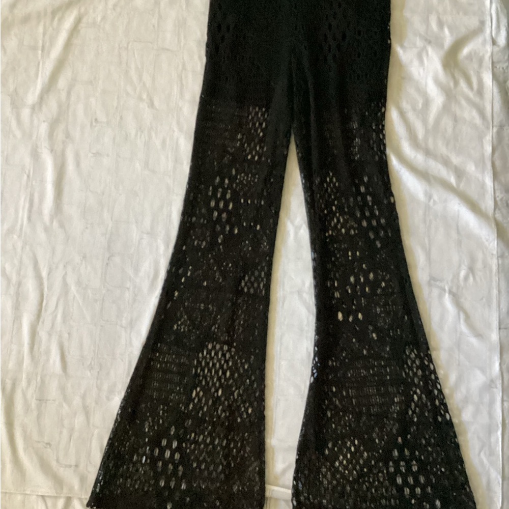 Crochet Knit Cut Out  Flared  Leg Pants